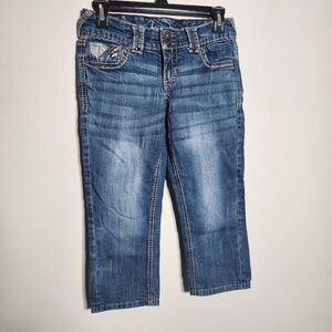 Ariya Jeans Size 3/4 Distressed Blue Denim Cropped Capris